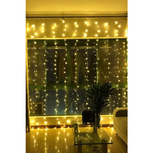 ستارة ديكور بإضاءة ليد بلون أصفر مقاس 3X3 متر ، للغرف ، ديكور ، للأحزاب