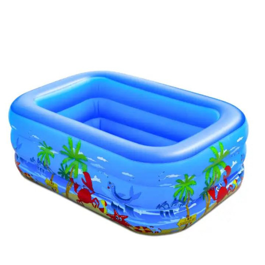 حمام سباحة بلون أزرق للأطفال قابل للنفخ بطول 130 سم ، حوض سباحة صغير مع قاع ناعم