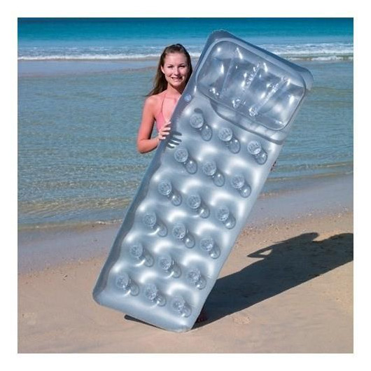 Inflatable Pool Bed With Metalic Gray Cup , Inflatable Sea Beach Bed , Portable Comfortable Inflatable Mattress