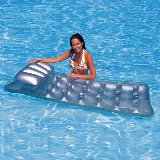 Inflatable Pool Bed With Metalic Gray Cup , Inflatable Sea Beach Bed , Portable Comfortable Inflatable Mattress