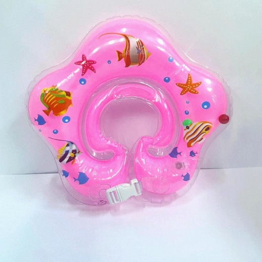 حلقة رقبة سباحة للأطفال مزينة على شكل سمكة وردية مع قفل أمان من 0-2 سنوات