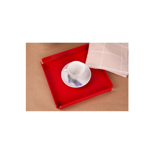 Red Plexi Tray 20X20 Cm Service, Coffee, Tea, Presentation And Gift Tray 3Mm