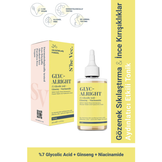 She Vec Glyc Alright | Pore Tightening Brightening Glycolic Acid, Ginseng & Niacinamide Tonic