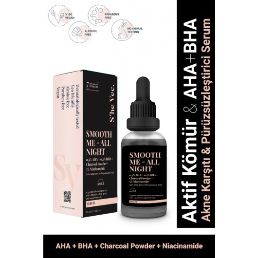 Smooth Me– All Night | Mattifying And Reducing Skin Imperfections Black Serum Containing Activated Charcoal
