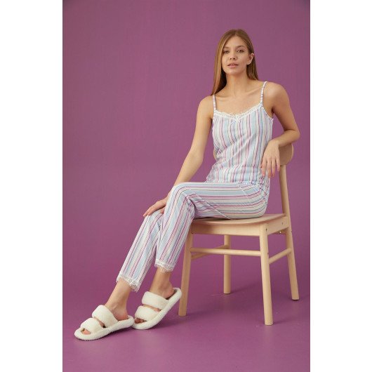 Women's Thick Striped Rope Strap Pajamas Set