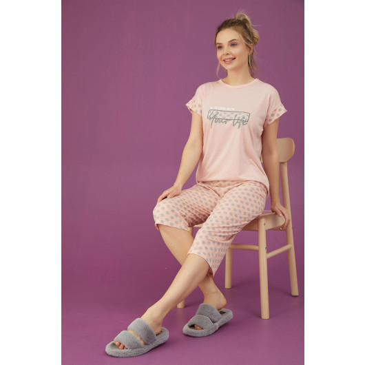 Women's Polka Dot Print Capri Pajamas Set