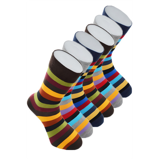 جوارب رجالية من القطن بدون خياطة سميكة مخططة ملونة مريحة مجموعة من 6 قطع