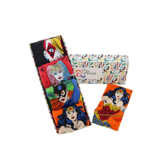 Cartoon Superhero Patterned Cotton Special Collection 4 Pcs Socks Set With Box Gift