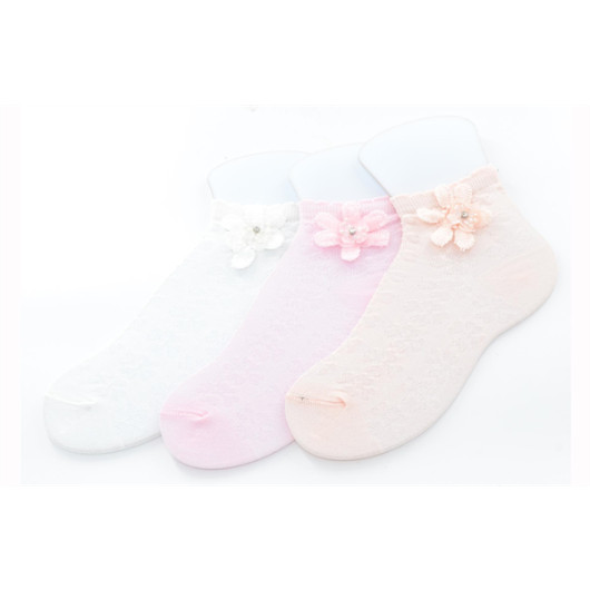 Ekinoks 3' Pcs Stone-Floral Half Conch Girls' Socks