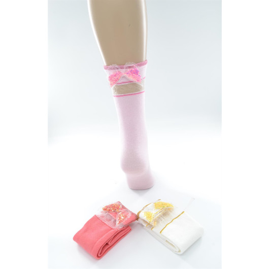 Ekinoks 3 Piece Tulle Winged Knee High Children's Socks