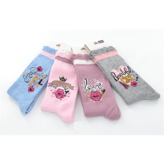 Ekinoks 4 Pcs Rexus Girl Child's Socks With Lip Pattern
