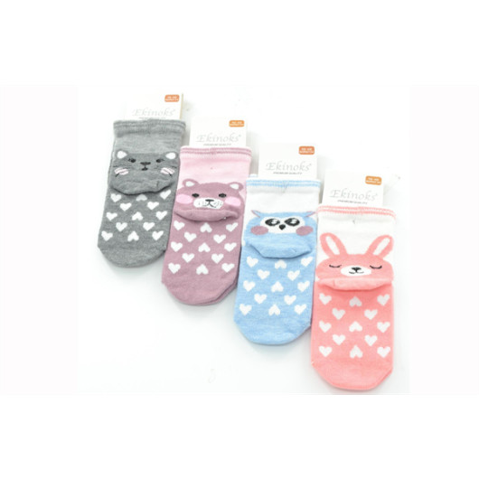 Ekinoks 4 Piece Heel Animal Patterned Girls' Socks