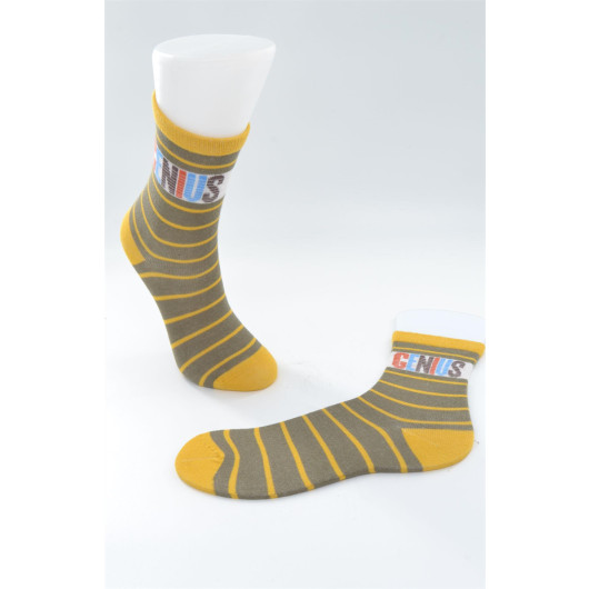 Striped-Genuus Written Boy Socks Yellow
