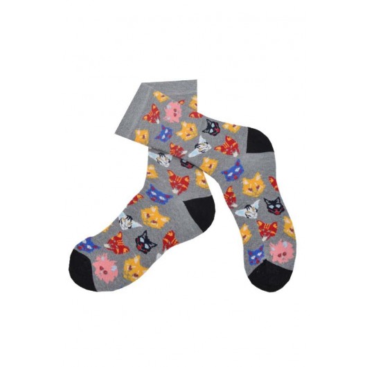 Flora Male Cat Patterned Active Socks Gray - 41/44
