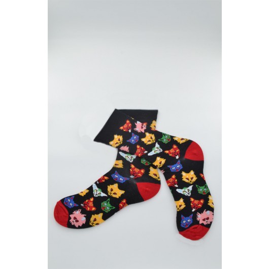 Flora Men's Cat-Dog Patterned Active Socks Black - 41/44