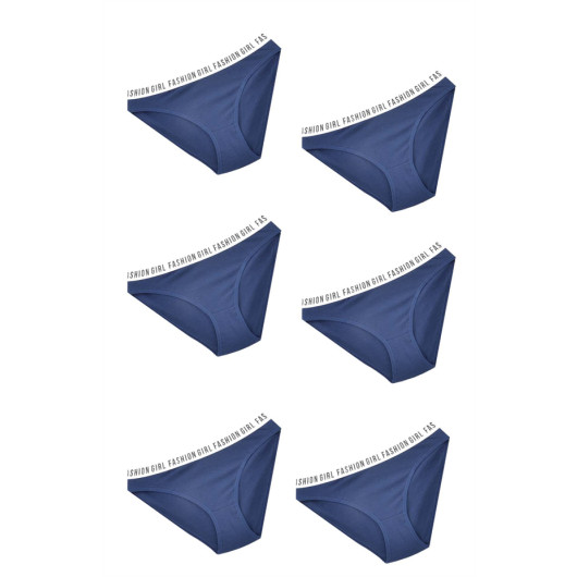 Tutku Women 6 Pieces Fashion Girl Cotton Slip (Navy Blue) - Standard