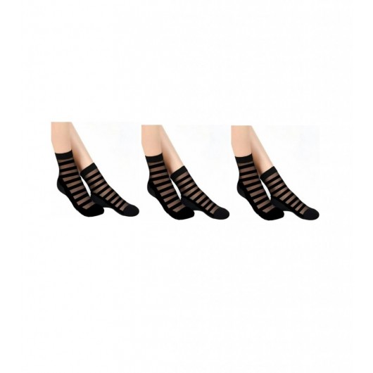 3 Pairs Of Women's Striped Tulle Booties Socks