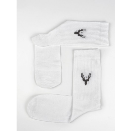 3 Pack White Deer Pattern Cotton Sports Tennis Gym Socks No Smell Fitness