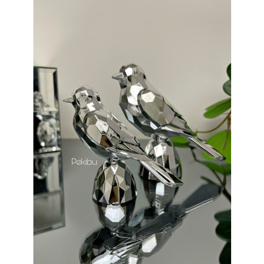 2-Pack Acrylic Bird Decor Silver