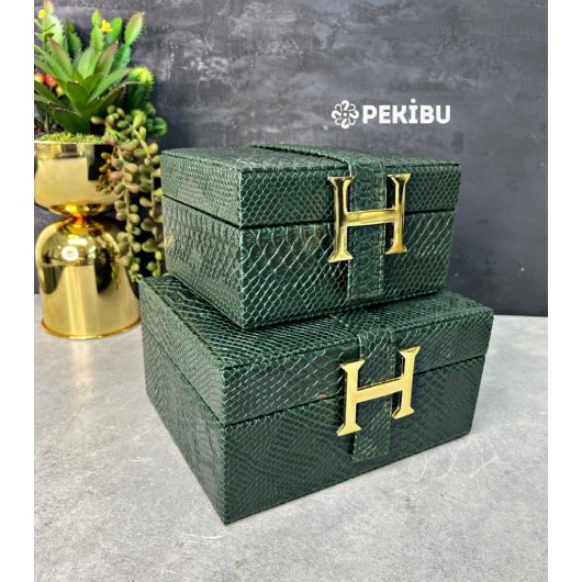 2 Luxurious Crocord Leather Box Green