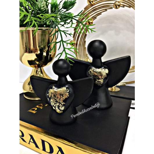 Two Pieces Of Decoration With Wings, Black-Gold Color