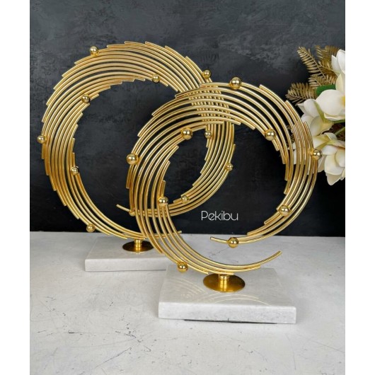 2 Marble Stand With Metal Ball Base Decor Gold