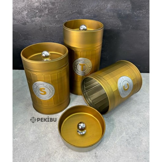 3 Premium Spice Jars/Pots In Different Sizes In Golden Color