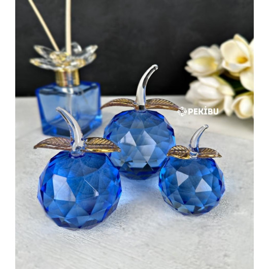 3 Crystal Glass Apple Decor Blue