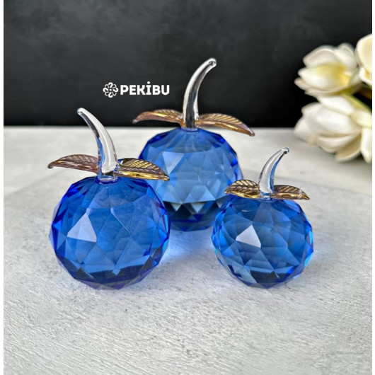 3 Crystal Glass Apple Decor Blue