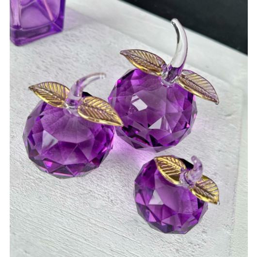 3 Crystal Glass Apple Decor Purple