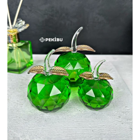 3 Crystal Glass Apple Decor Green
