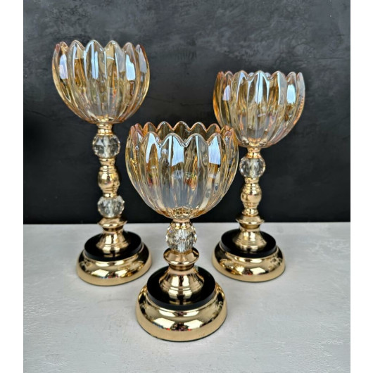 Metal Leg Luxurious Glass Candelian Gold 3 Pcs