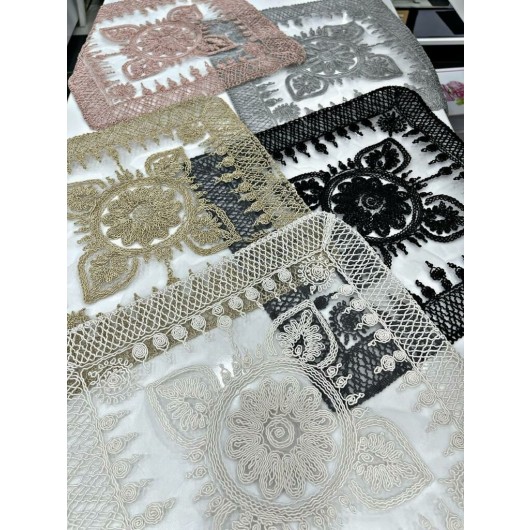 6 Supla Gray Lace Square Placemats/Slipcovers