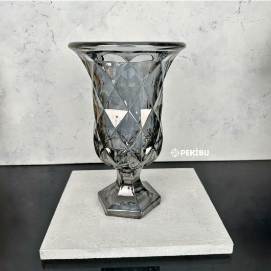 Foot Prism Glass Vase Smoked Large