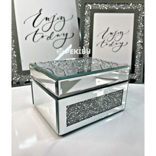 Mirror Jewelry Box Swarovski Stone Silver 12X15 Cm