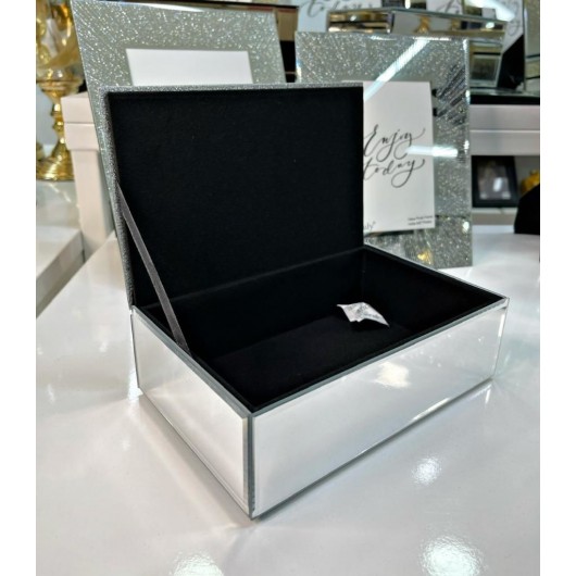 صندوق مجوهرات بمرأة باللون الفضي 13X20X6.5 سم