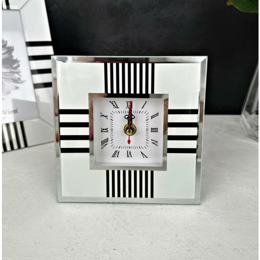 Glass Table Clock With Black Strip