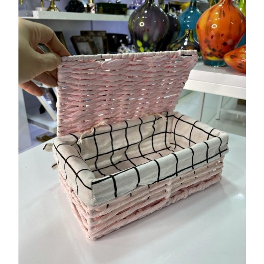 Covered Organizer Basket Pink Small Size