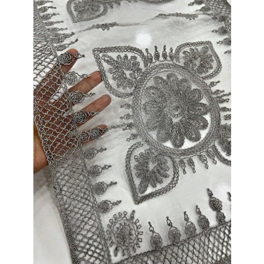 Gray Rectangular Lace Tablecloth/Cover