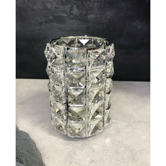 Wide Crystal Candle Holder, Large Size, Silver Color