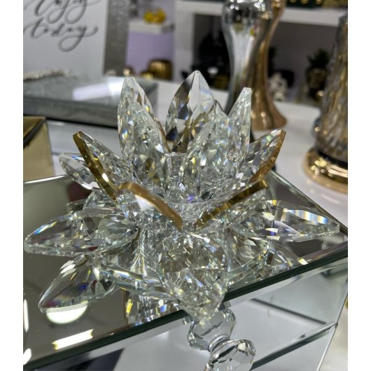 قطعة ديكور كريستالة بتصميم زهرة النيلوفر لون ذهبي 7 × 14 سم