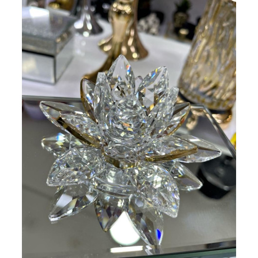 Crystal Decorative Piece With A Golden Rose Design, 6X12 Cm