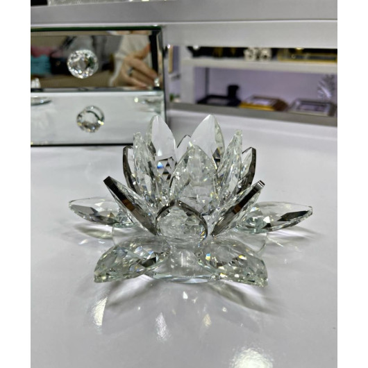 Crystal Decorative Piece With A Rose Design, Silver Color, 6X12 Cm