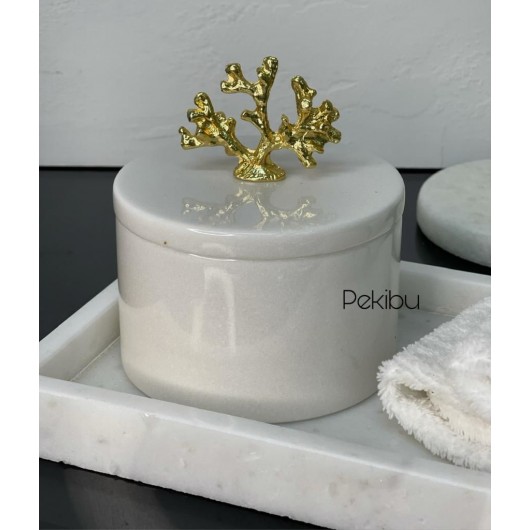 Marble Coral Box With Lid White Gold