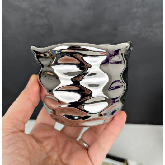 Ceramic Waved Candle Holder Small Silver