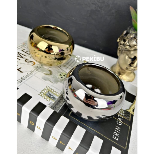 Ceramic Round Candle Holder Small Gold