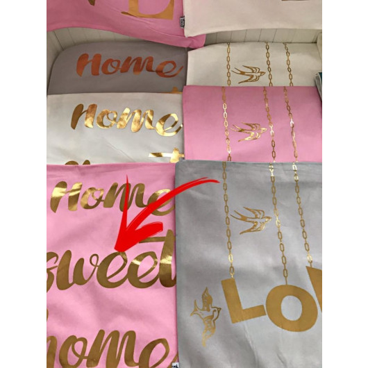 غطاء وسادة ديكور مطرز بكلمة " Home Sweet Home " لون وردي