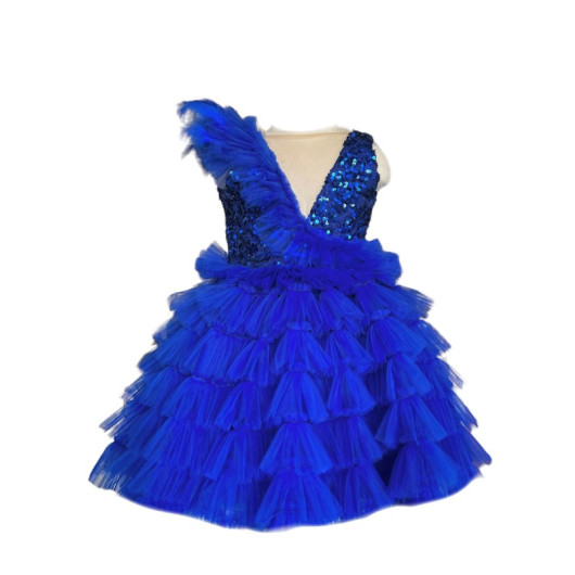 فستان بناتي من التول لون أزرق