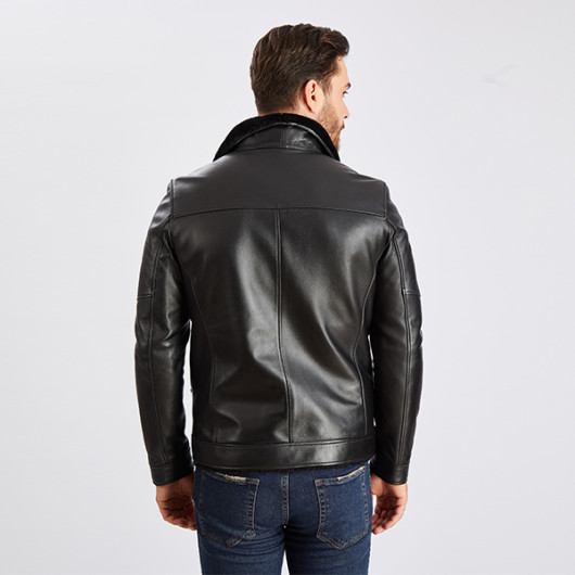 Men's Black Shearling Genuine Leather Coat