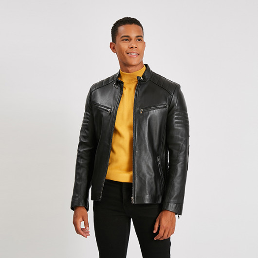 Men's Black Slim Genuine Leather Jacket